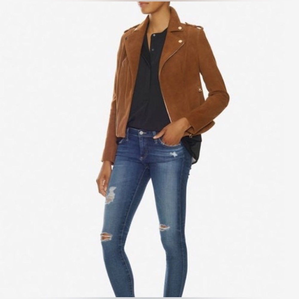 Intermix 100% leather suede biker jacket zipper details size P/small